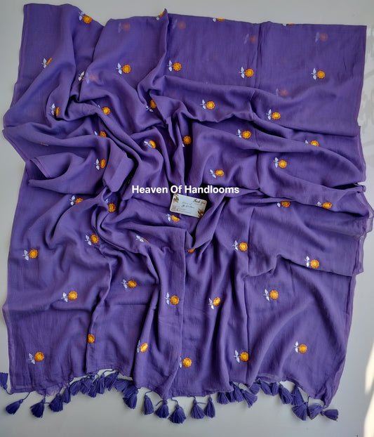 Embroidery Saree - Purple Jasmine