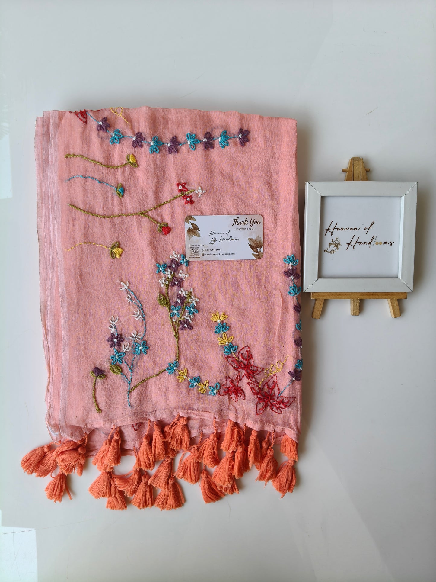 Premium Hand Stitch - Trish Peach  Floral Garden