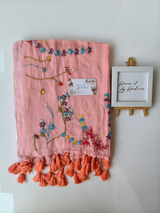 Premium Hand Stitch - Trish Peach  Floral Garden