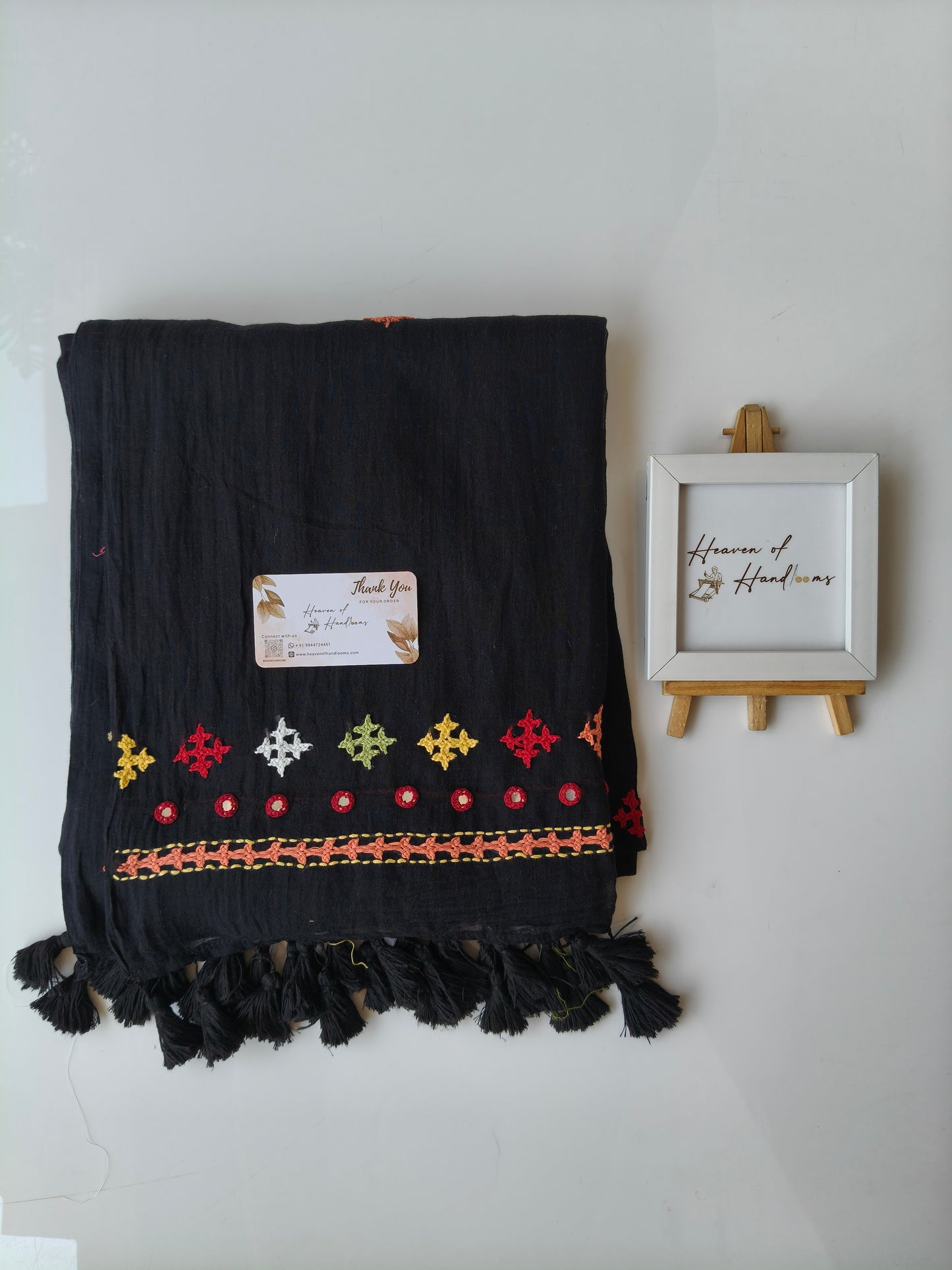 Premium Hand Stitch - Black Kantha Mirror