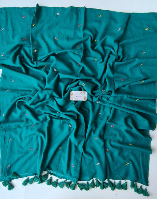 Embroidery Saree - Dark Teal Dragon