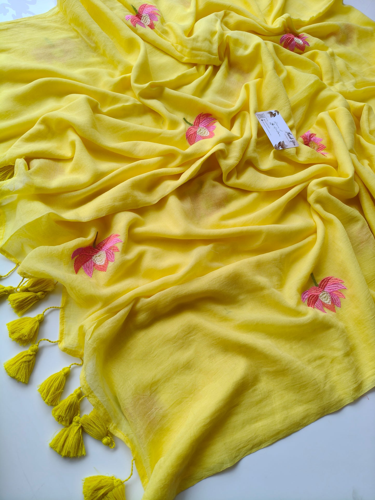 Embroidery Saree -  Yellow Lotus