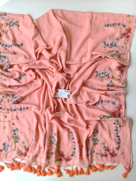 Premium Hand Stitch - Trish Peach  Floral Garden