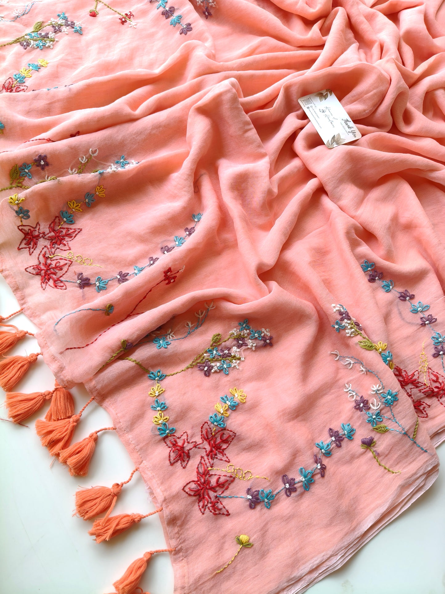 Premium Hand Stitch - Trish Peach  Floral Garden