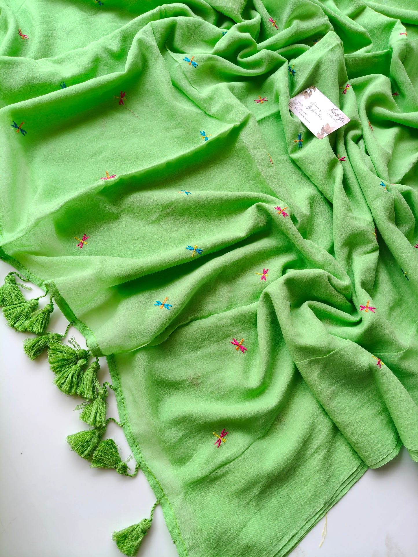 Embroidery Saree - Pista Dragon