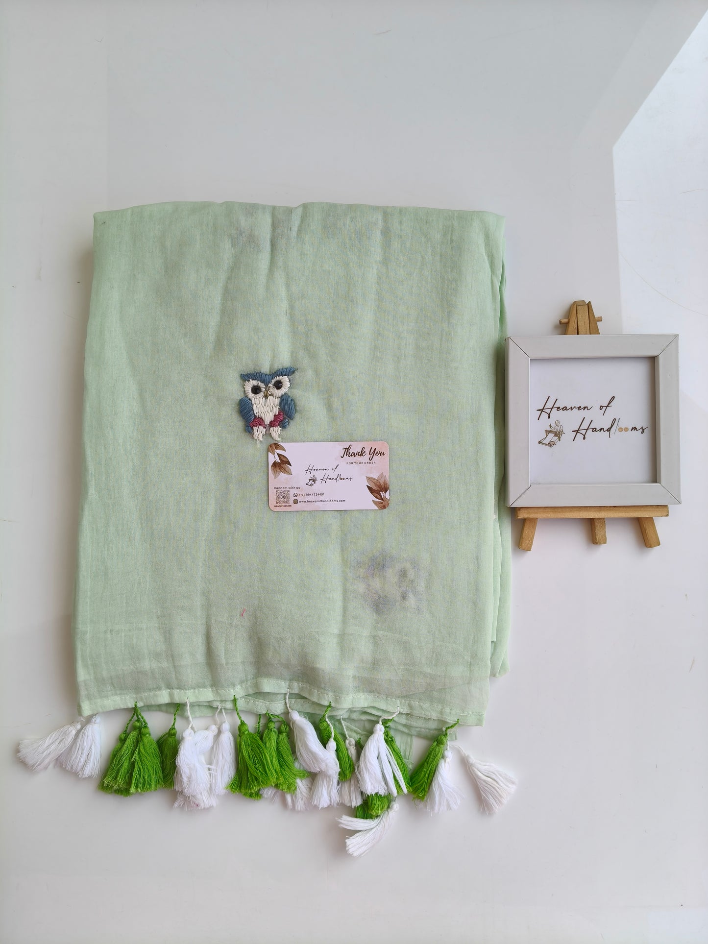Premium Hand Stitch - Mint Owl Kantha