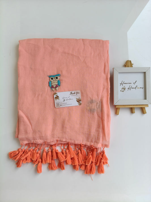 Premium Hand Stitch - Peach Kantha Owl