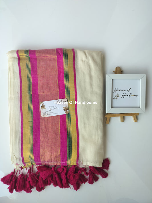 Onam-Vishu Saree - Beige with Pink
