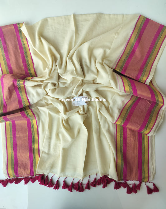 Onam-Vishu Saree - Beige with Pink
