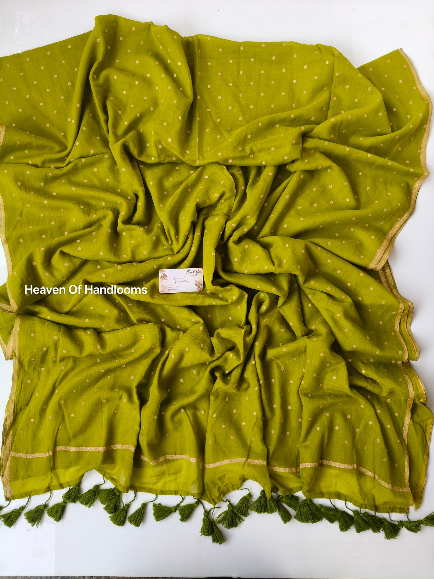 Printed Saree -  Mehandi Polka Dot