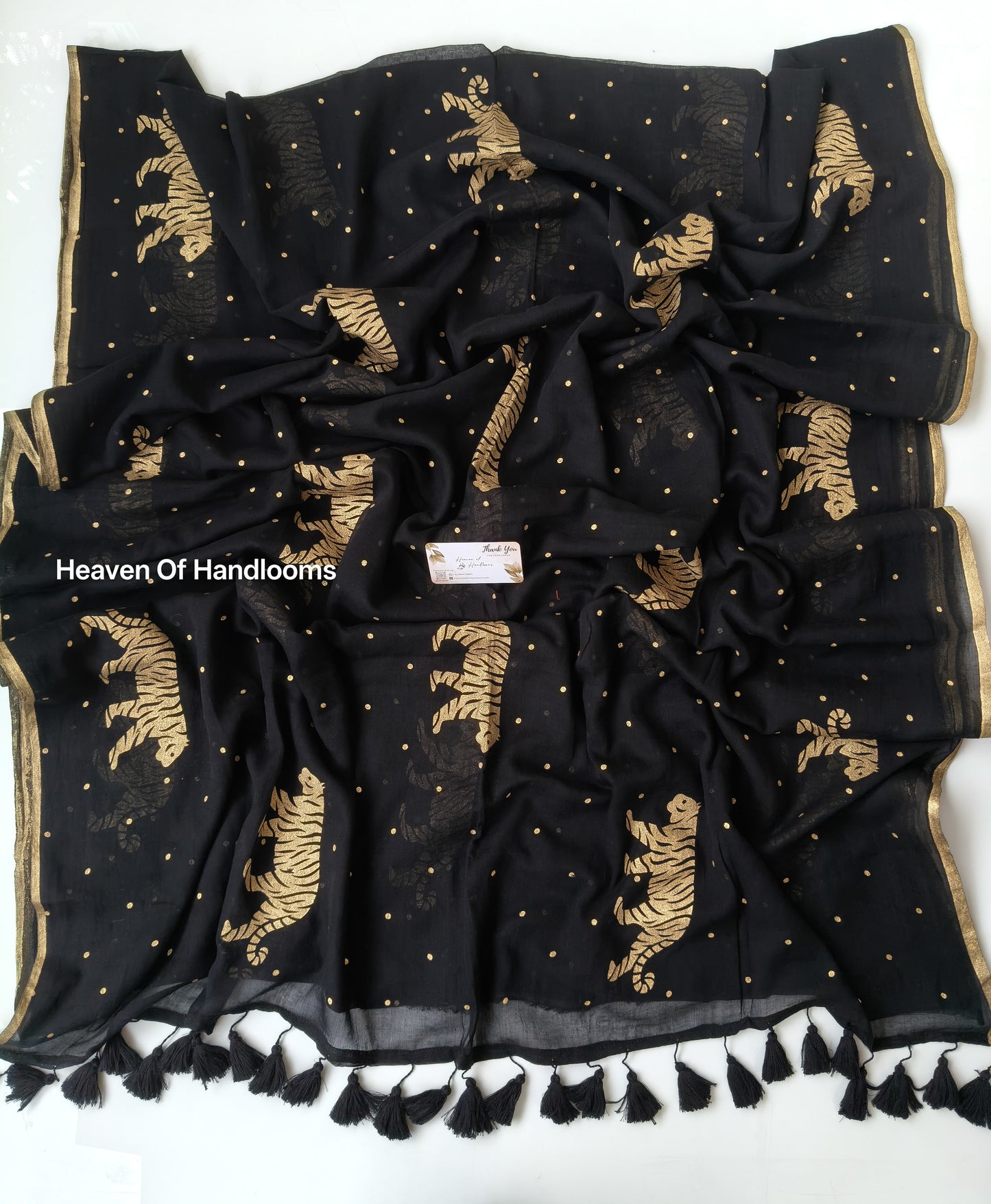 Printed Saree - Black Tiger
