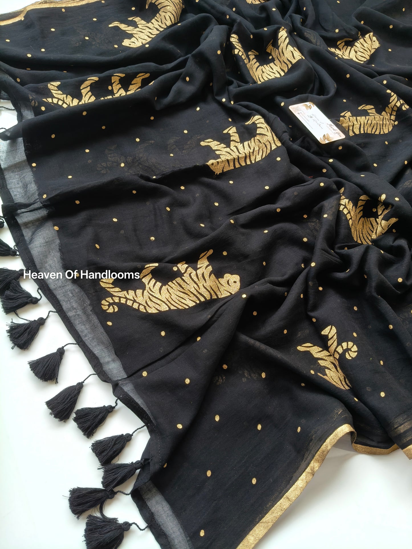 Printed Saree - Black Tiger