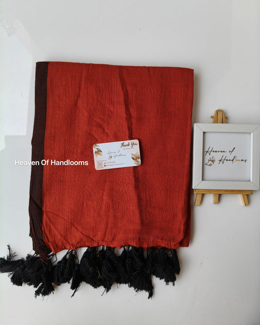 Plain Mul Saree - Rust