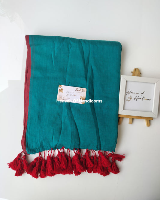Plain Mul Saree - Dark Teal