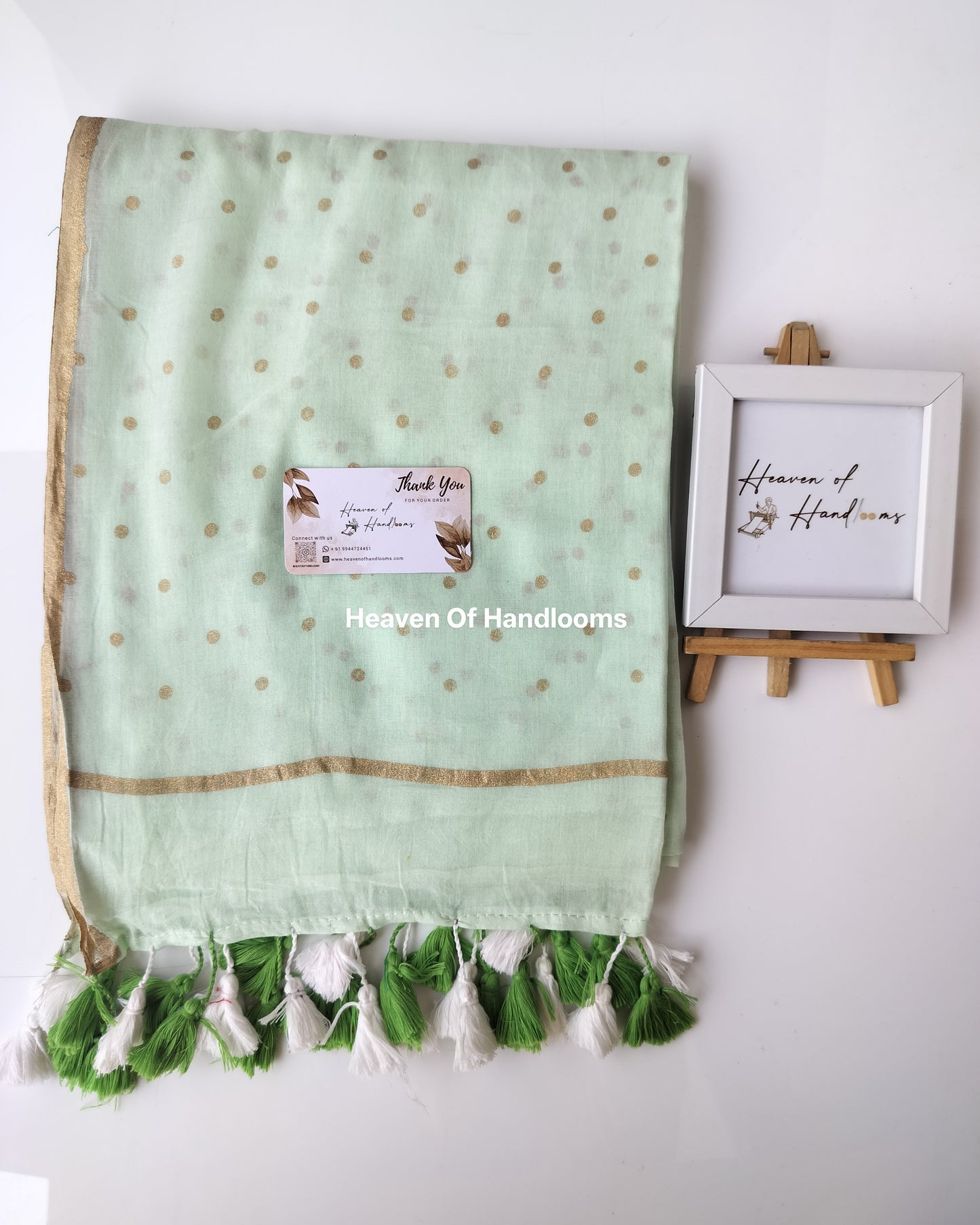 Printed Saree - Mint Polka Dot