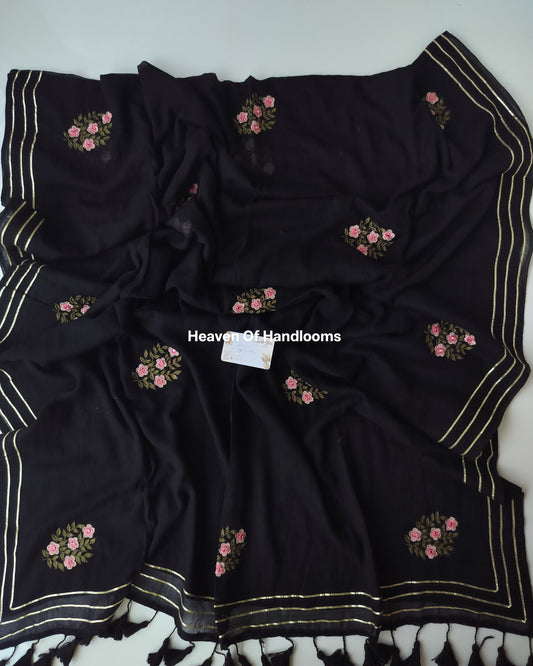 Festive Saree - Black Flower Pink