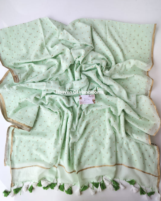 Printed Saree - Mint Polka Dot