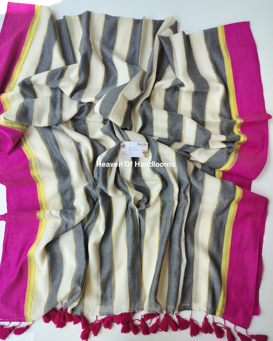 Onam-Vishu Saree -Chess Stripe Pink Border
