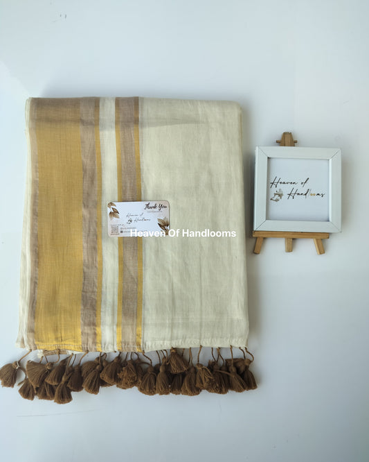 Onam-Vishu Saree - Beige Brown Border