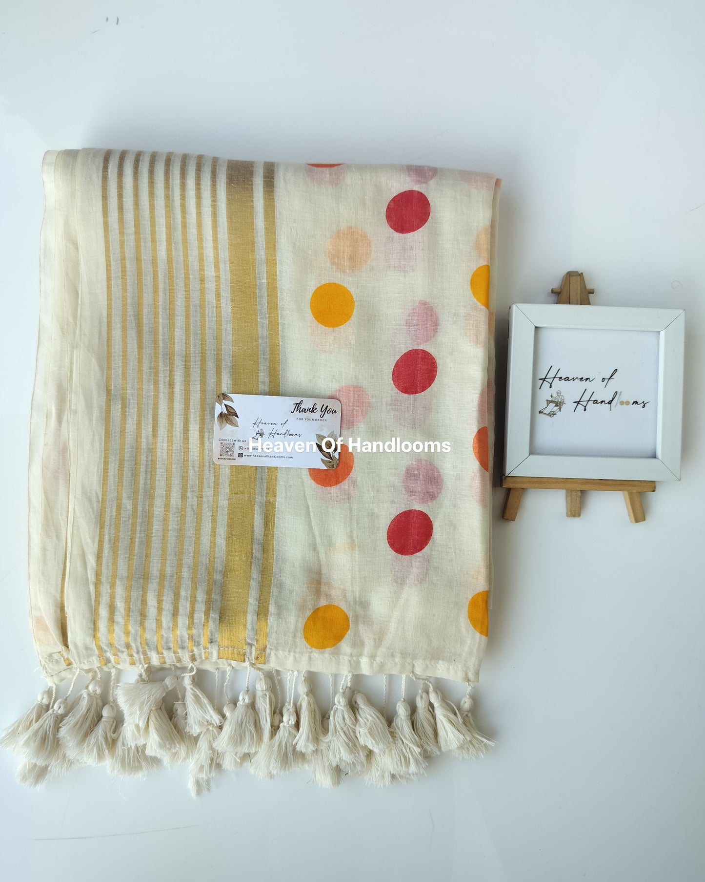 Onam-Vishu Saree - Beige Multi Polka