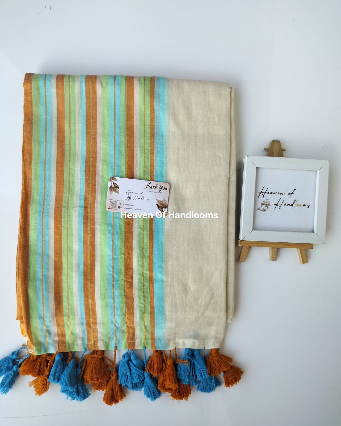 Onam-Vishu Saree - Beige Pastel Lines