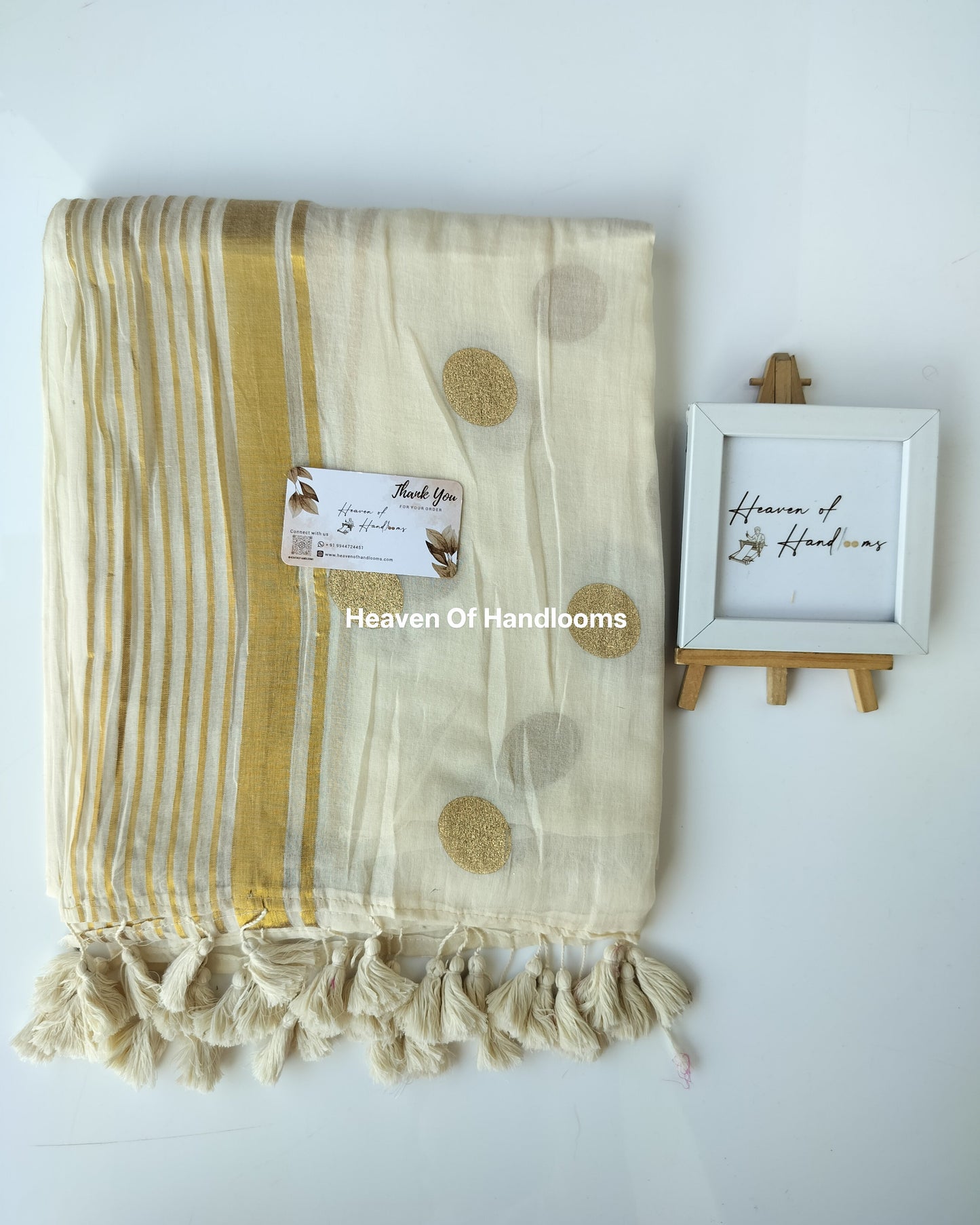 Onam-Vishu Saree -Golden Big polka
