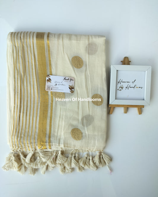 Onam-Vishu Saree -Golden Big polka