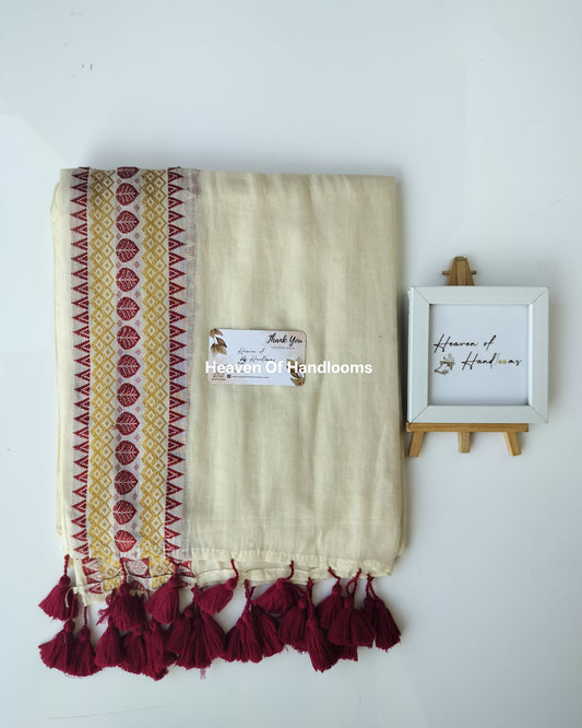 Onam-Vishu Saree - Beige Maroon  Border