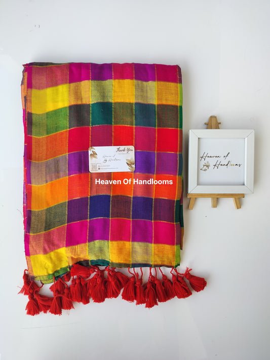 Festive Saree - Multi Color Golden Check