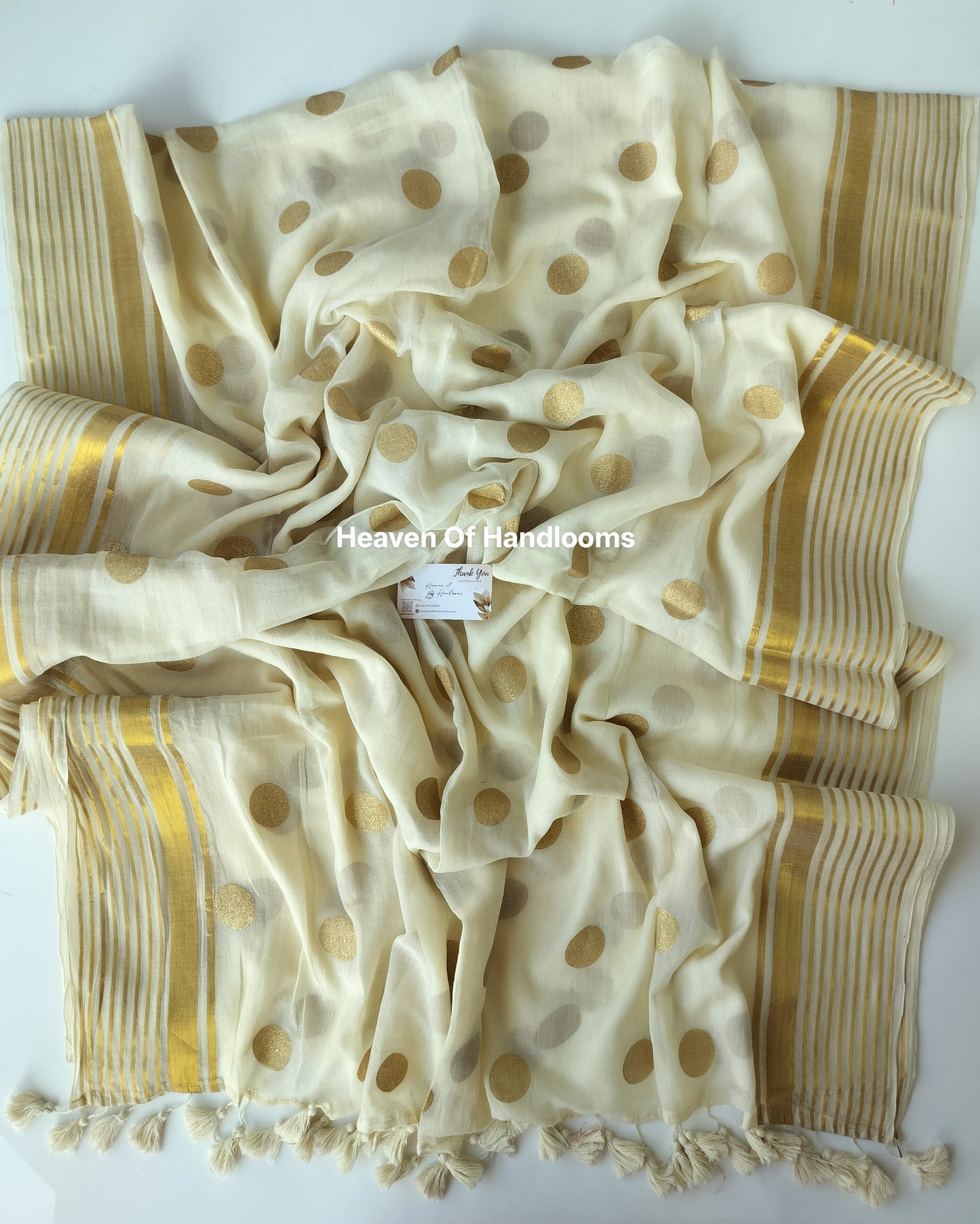 Onam-Vishu Saree -Golden Big polka