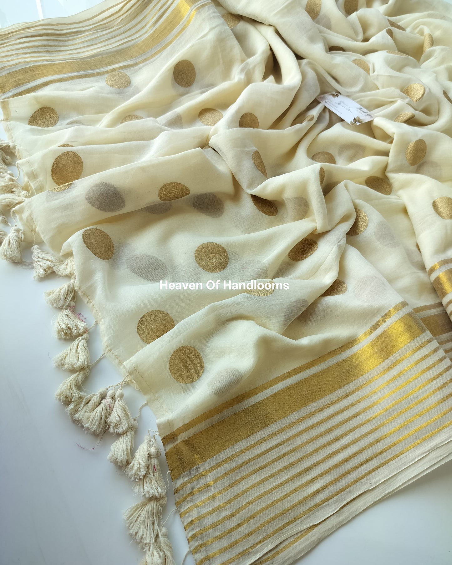 Onam-Vishu Saree -Golden Big polka