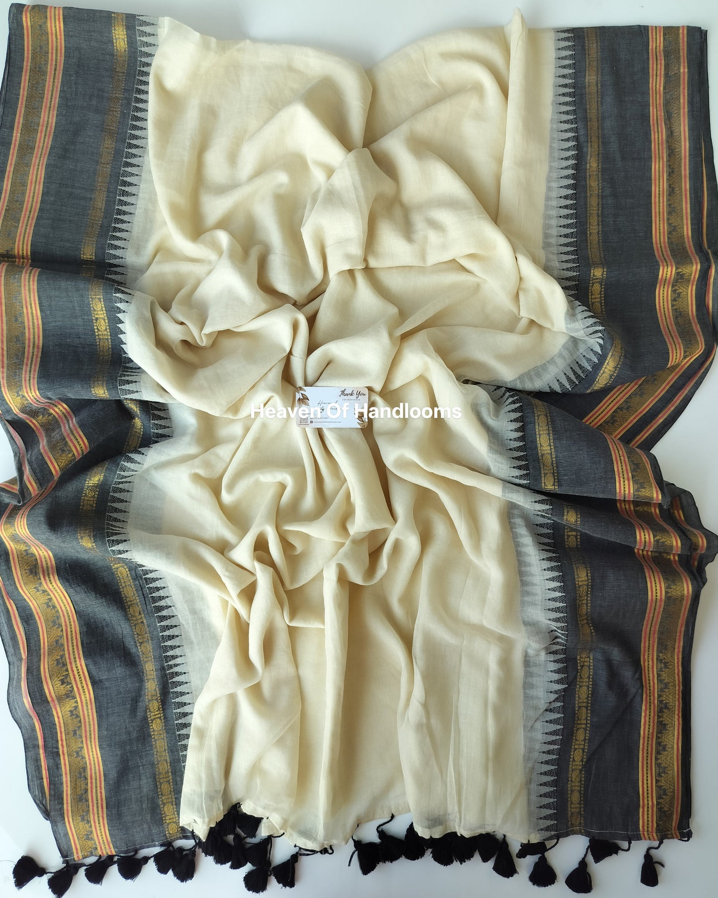 Onam-Vishu Saree - Beige Temple Border