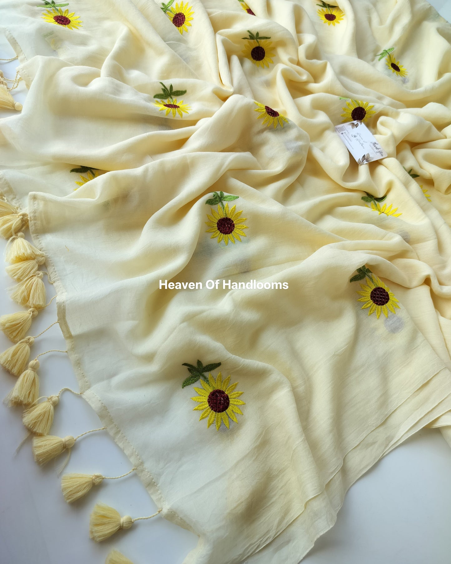 Embroidery Saree - Cream Sunflower