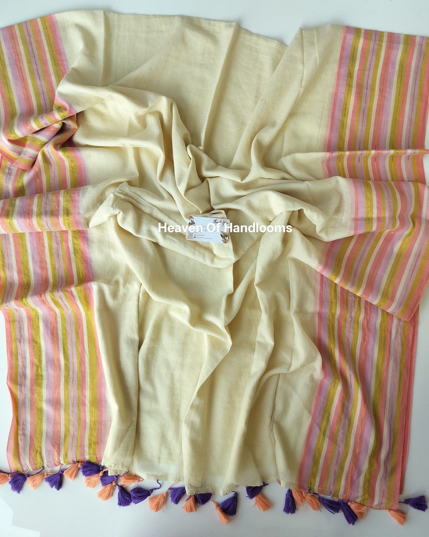 Onam-Vishu Saree - Beige Pastel Pink Line
