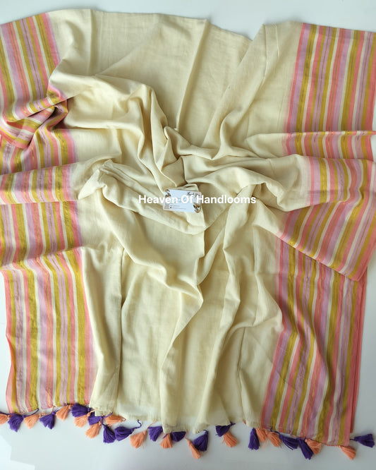 Onam-Vishu Saree - Beige Pastel Pink Line