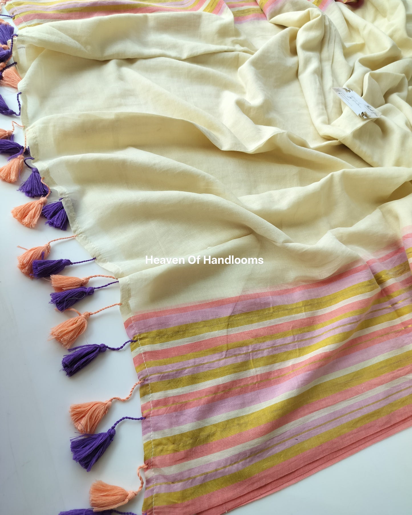 Onam-Vishu Saree - Beige Pastel Pink Line