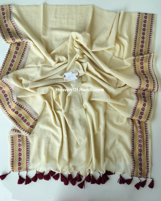 Onam-Vishu Saree - Beige Maroon  Border