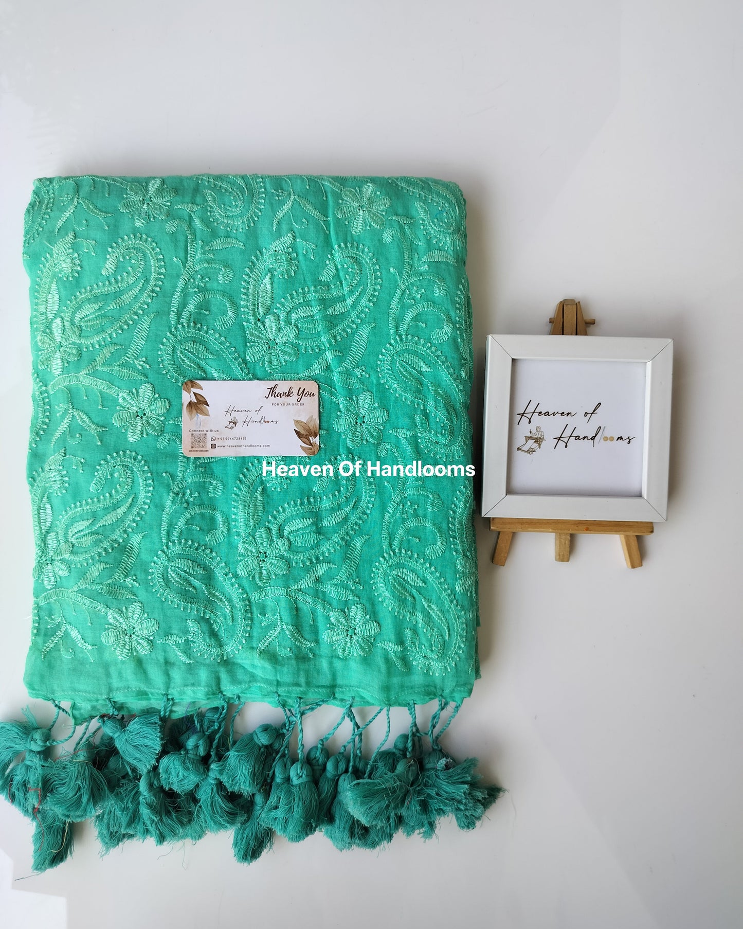 Festive Saree - Sky Chikankari