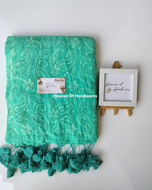 Festive Saree - Sky Chikankari