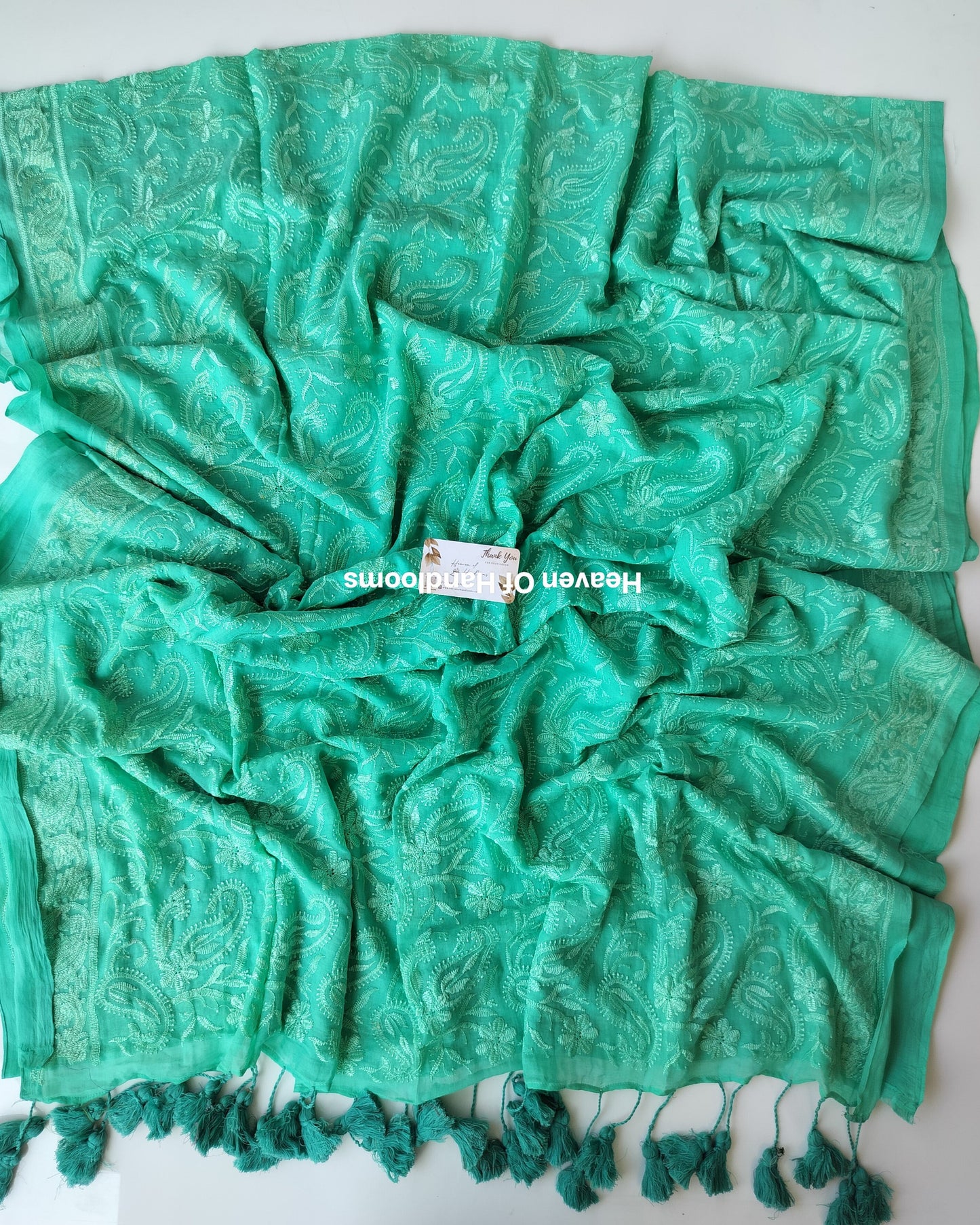 Festive Saree - Sky Chikankari