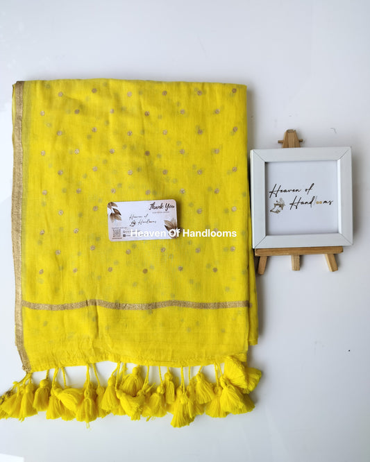 Printed Saree - Yellow Polka Dot