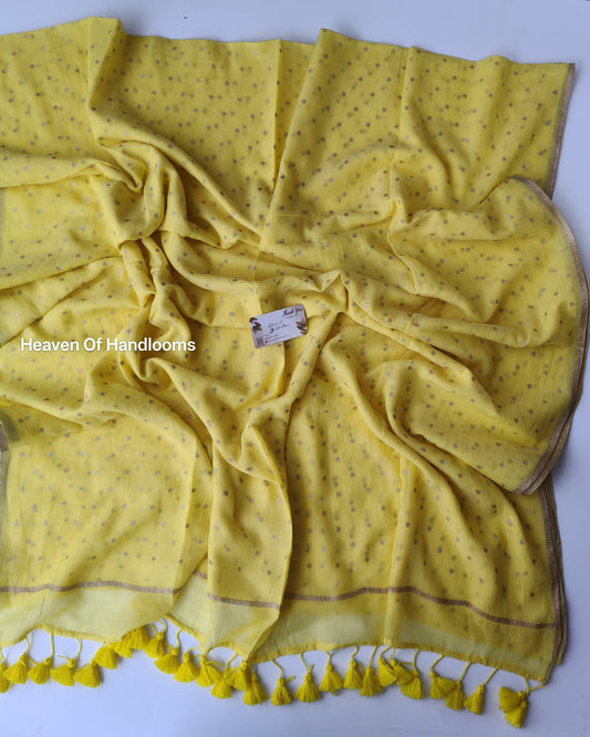 Printed Saree - Yellow Polka Dot