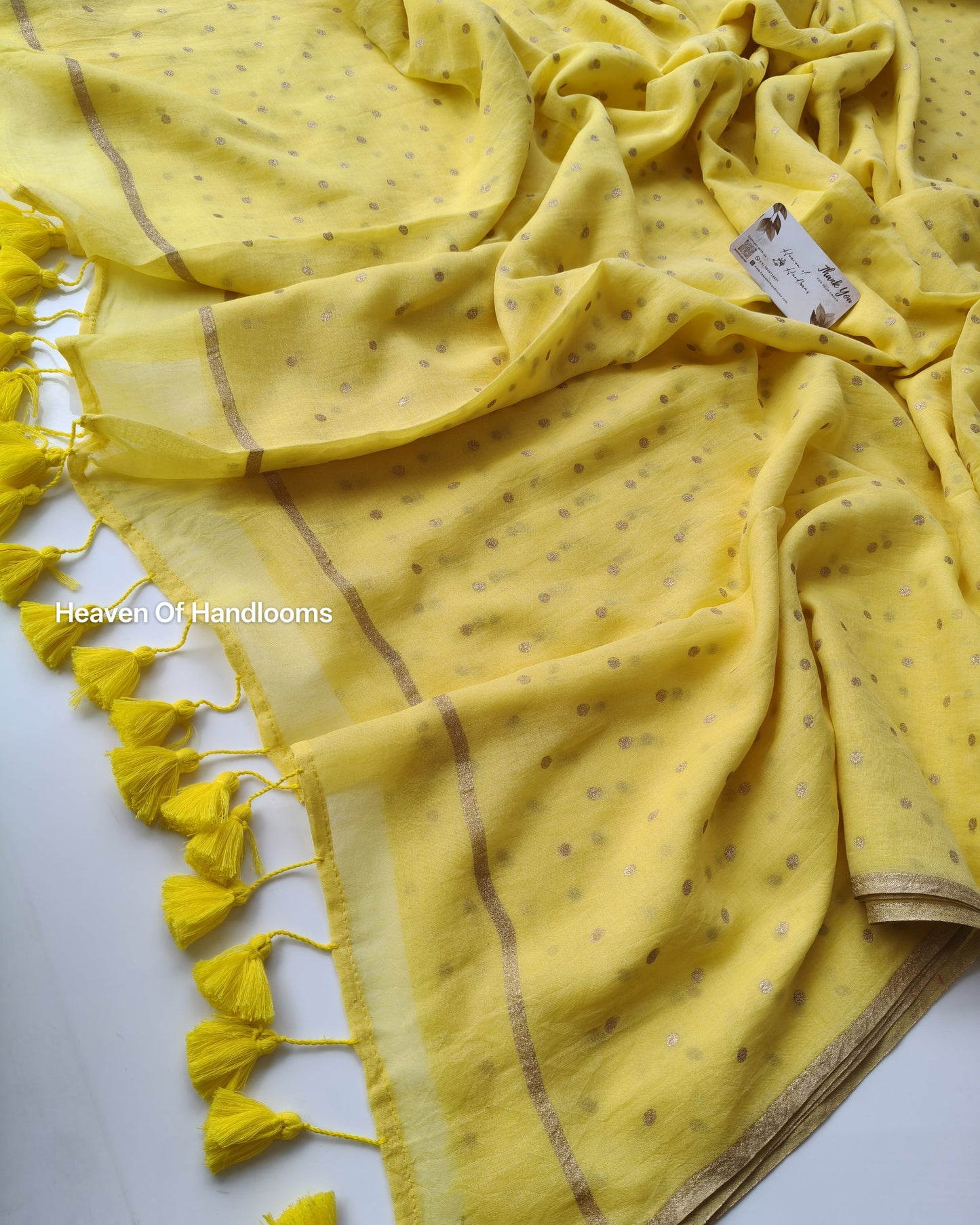 Printed Saree - Yellow Polka Dot