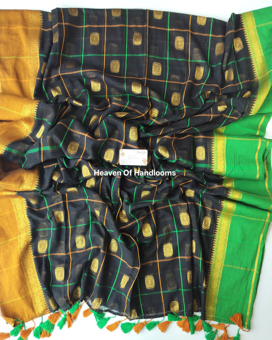 Festive Saree - Kanchi Black Check