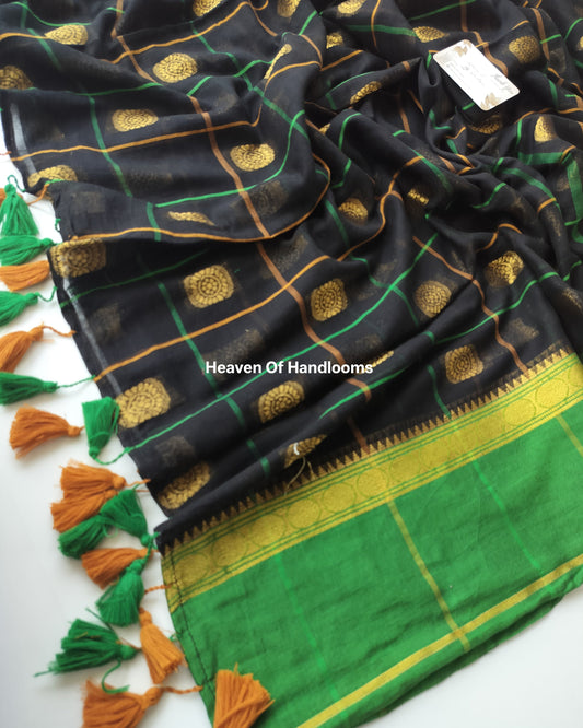 Festive Saree - Kanchi Black Check