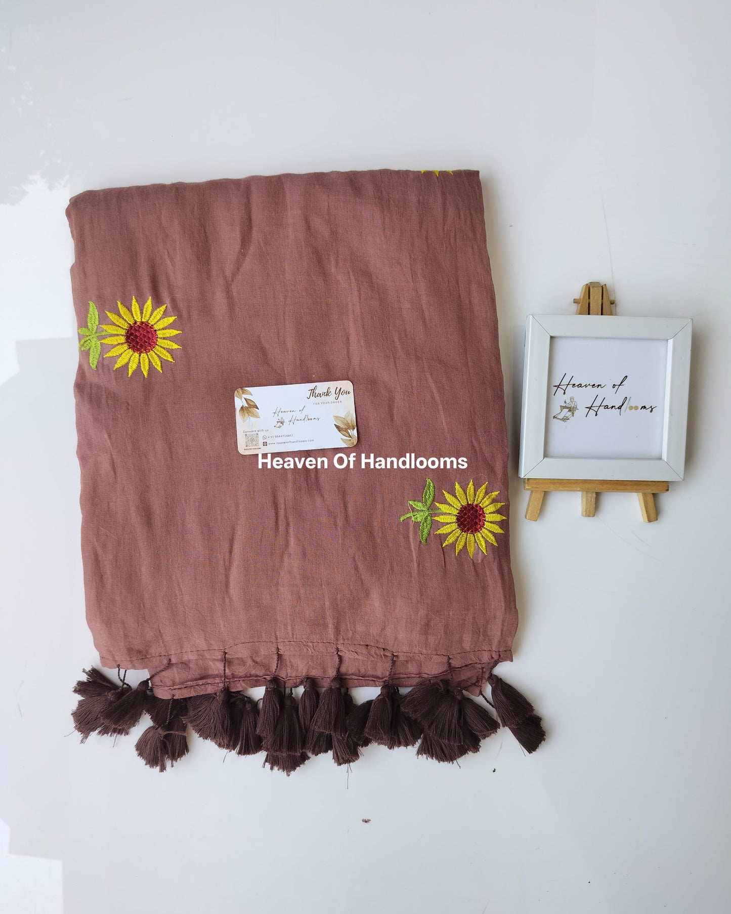 Embroidery Saree - Choco Sunflower