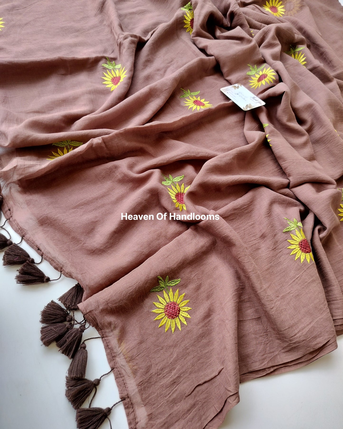 Embroidery Saree - Choco Sunflower