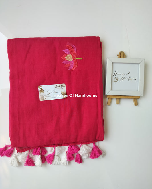 Embroidery Saree -Dark Pink