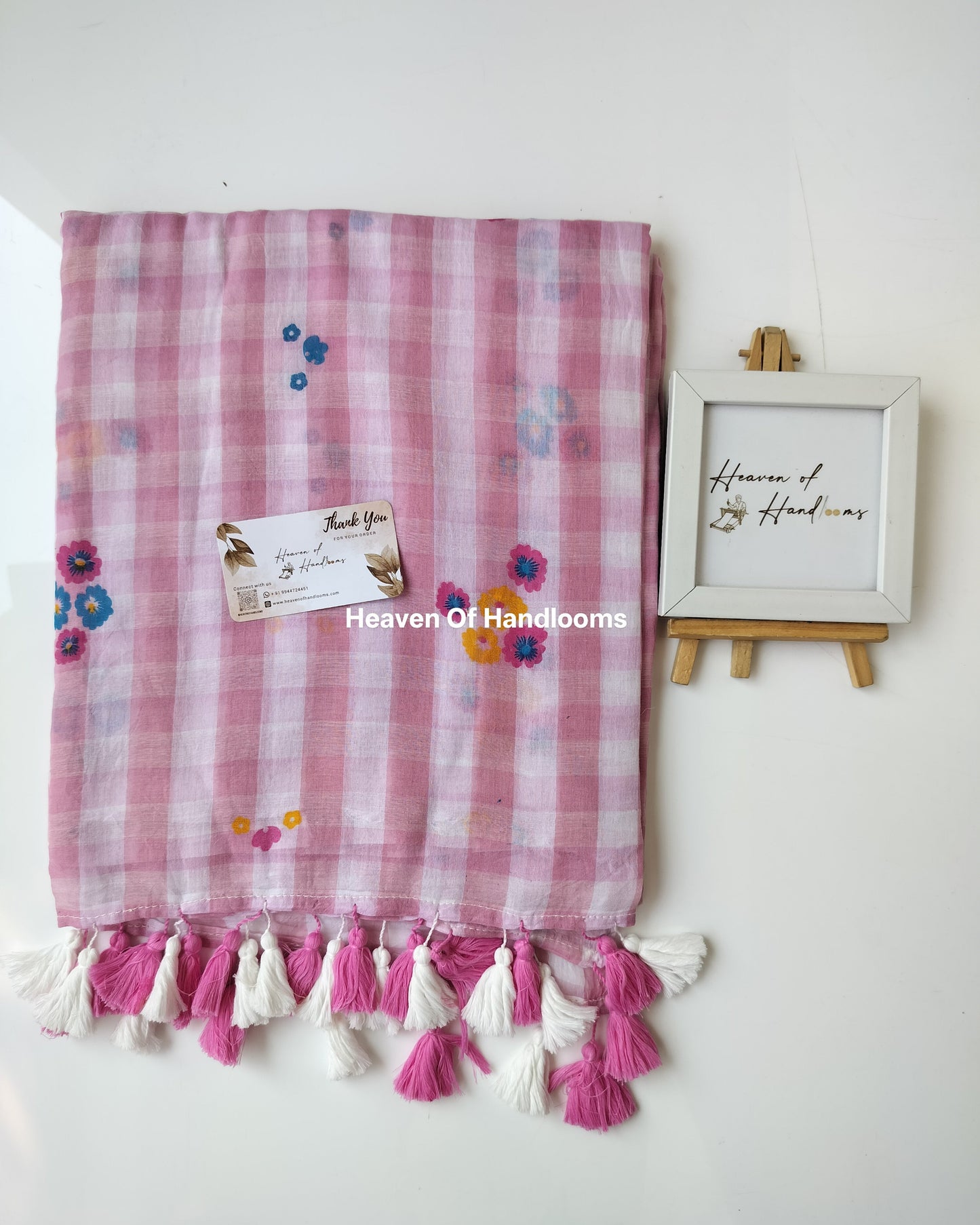 Printed Saree -  Pink Check Floral Print