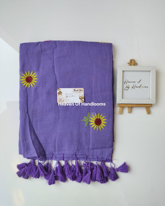 Embroidery Saree -Purple Sunflower